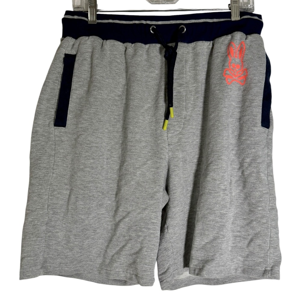 Psycho Bunny Men's 8 Inch Athletic Sweat Shorts Gray Large